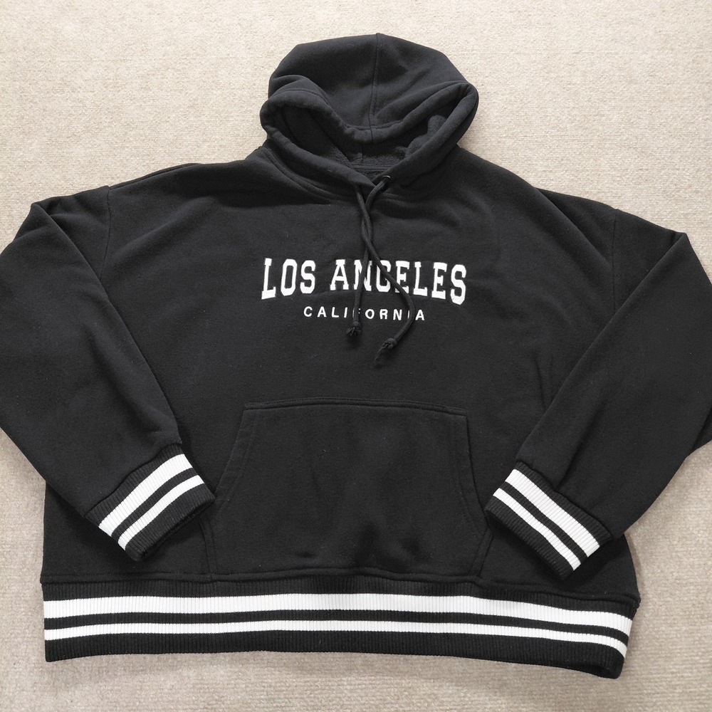Cali 1850 Black Los Angeles California Hooded Sweatshirt XL White Stripe Trim